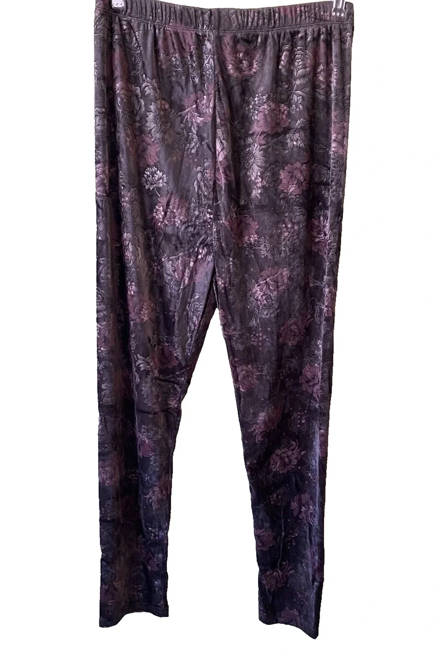 Avenue Pants Womens L/XL Soft Stretch Comfy Black Floral Whimsigoth Pull On